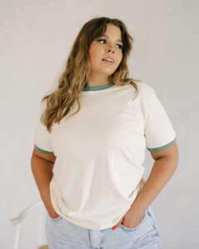 Front of a model wearing a size Large The Everyday Ringer in Ivy by Polished Prints. | dia_product_style_image_id:239766
